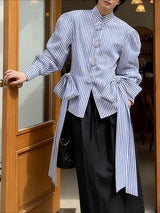 Men's 3D Floral Decor Striped Bow Long Sleeve Shirt SKUL47643