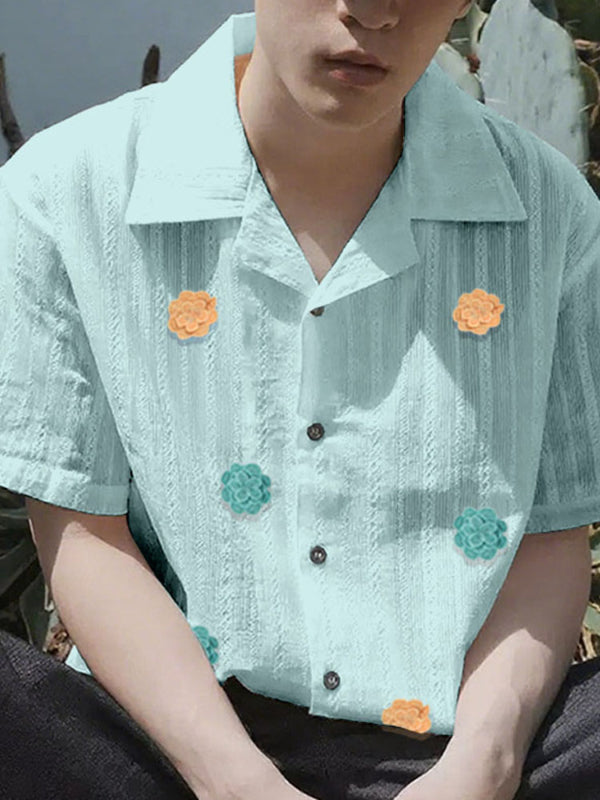 Men's 3D Floral Patchwork Sheer Short Sleeve Shirt SKUL15198