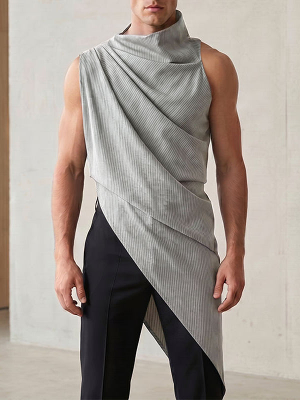 Men's Avant-Garde Asymmetrical Cowl Neck Draped Textured Longline Tank SKUL60004