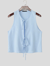 Mens Solid Color Lace-Up Design Casual Tank SKUL13172