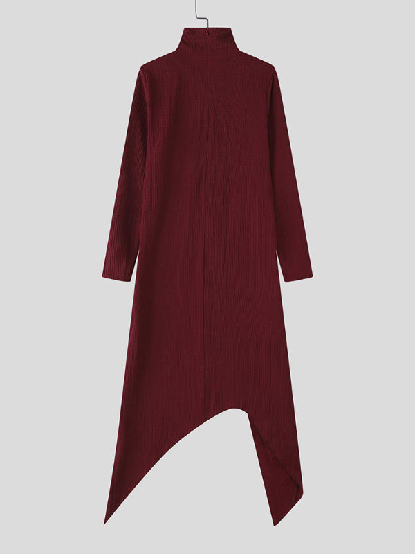 Mens Asymmetrical Slit Textured Long Sleeve T-Shirt SKUL24728