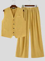 Men's Solid Color Textured Corduroy Two Pieces Outfit SKUL27425