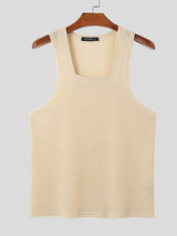 Mens Textured Hollow Square Neck Sleeveless Tank SKUK67980