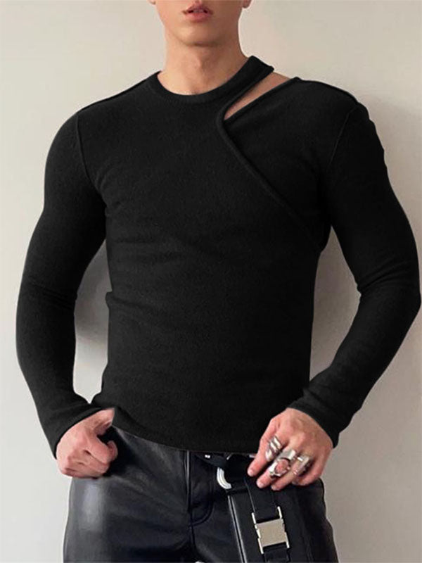 Mens Deconstructed Solid Color Long-Sleeve T-Shirt SKUK74179