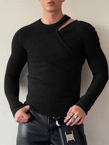 Mens Deconstructed Solid Color Long-Sleeve T-Shirt SKUK74179