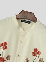 Mens Floral Print Stand Collar Short Sleeve Shirt SKUL07807