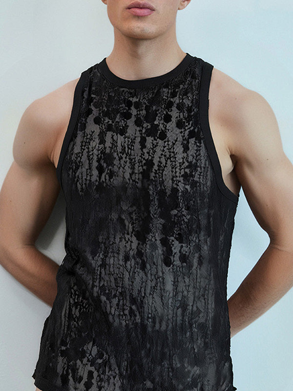 Mens Solid Color Sheer Mesh Tank SKUK95740