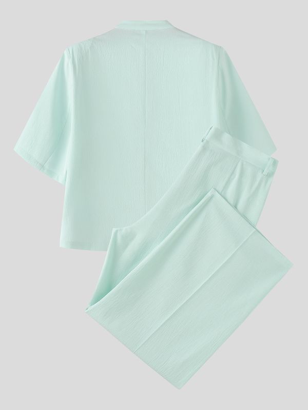 Men's Solid Color Textured Casual Two Pieces Outfit SKUL54446