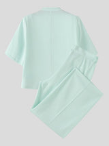 Men's Solid Color Textured Casual Two Pieces Outfit SKUL54446