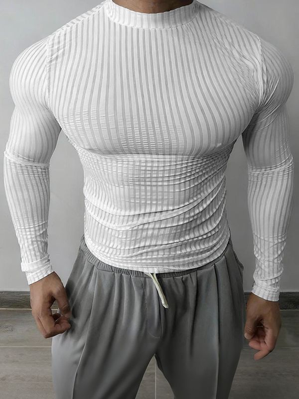 Men's Semi-Sheer High Neck Long Sleeve T-shirt SKUL42523