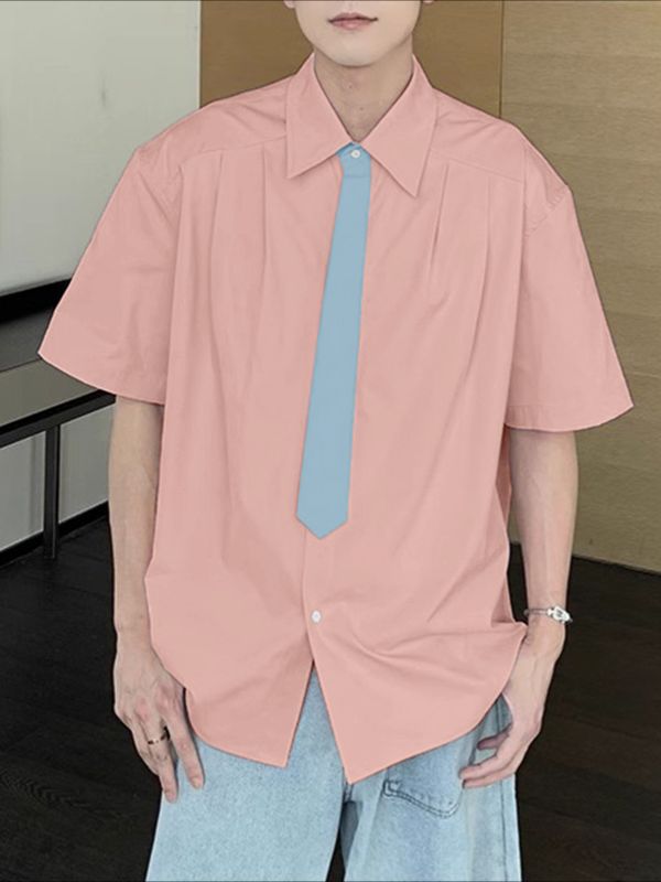 Men's Tie Color Block Short Sleeve Shirt SKUL36462