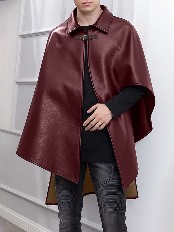 Men's Faux Leather Casual Cloak SKUL30450