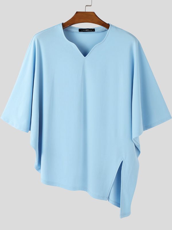 Men's Solid Color Split 3/4 Length Sleeve T-Shirt SKUL39756