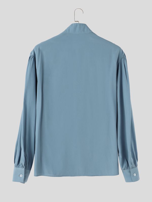 Men's Retro Contrast Floral Embroidery Keyhole Cutout Bishop Long Sleeve Stand Collar Shirt SKUL81112