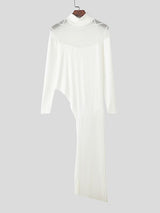 Men's Sheer Mesh Patchwork Knitted High Neck Long Sleeve T-shirt SKUL43804