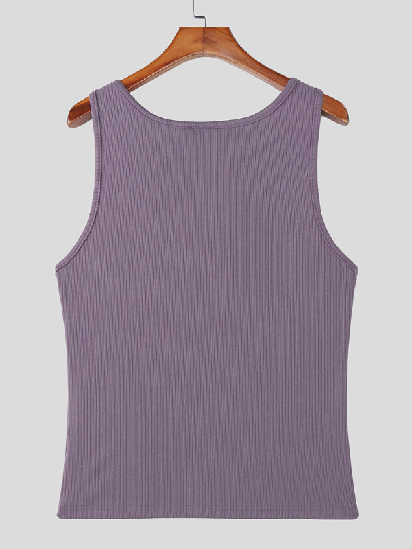 Mens Solid Color Knit Casual Tank SKUL18720