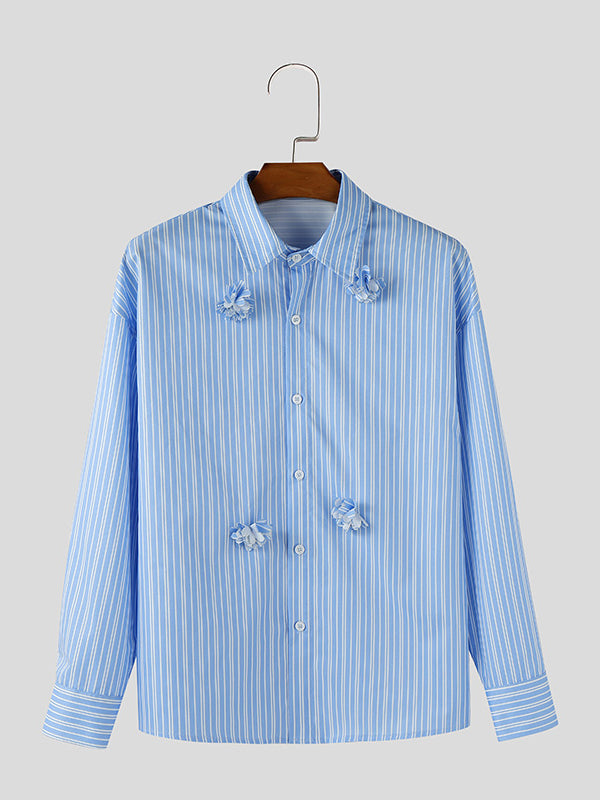 Mens 3D Floral Striped Long Sleeve Shirt SKUL07816