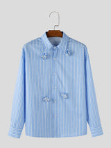 Mens 3D Floral Striped Long Sleeve Shirt SKUL07816