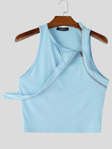 Men's Avant-Garde Asymmetrical Zipper Strappy Cold-Shoulder Cropped Tank SKUL58709