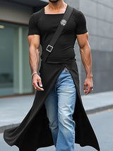 Men's Solid Color Long Split Hem Short Sleeve T-Shirt SKUL20253