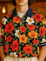 Mens Floral Print Colorblock Short Sleeve Shirt SKUL12723
