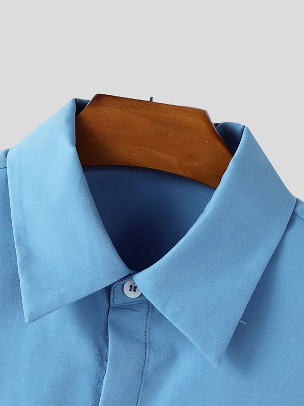 Men's Solid Color Cropped Long Sleeve Shirt SKUL43966