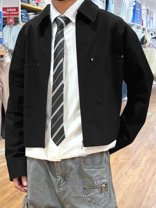 Men's Solid Corduroy Collar Long Sleeve Jacket SKUL34133