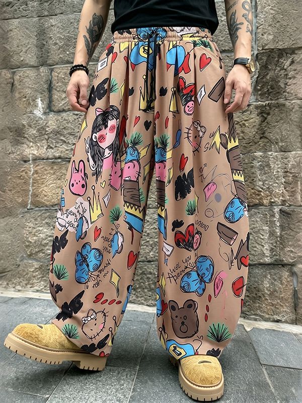 Men's Harajuku Y2K Graffiti Cartoon Print Oversized Wide-Leg Baggy Pant SKUL66966