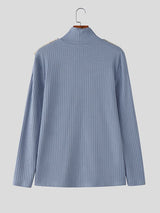 Men's Metal Buckle Decor High Neck Knitted Long Sleeve Sweater SKUL39035