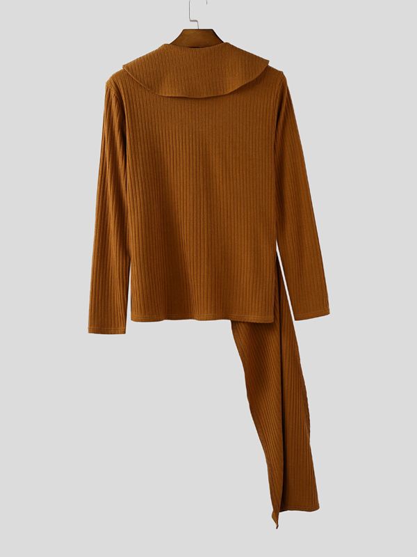 Men's Asymmetrical Hem Texture Long Sleeve T-Shirt SKUL29595