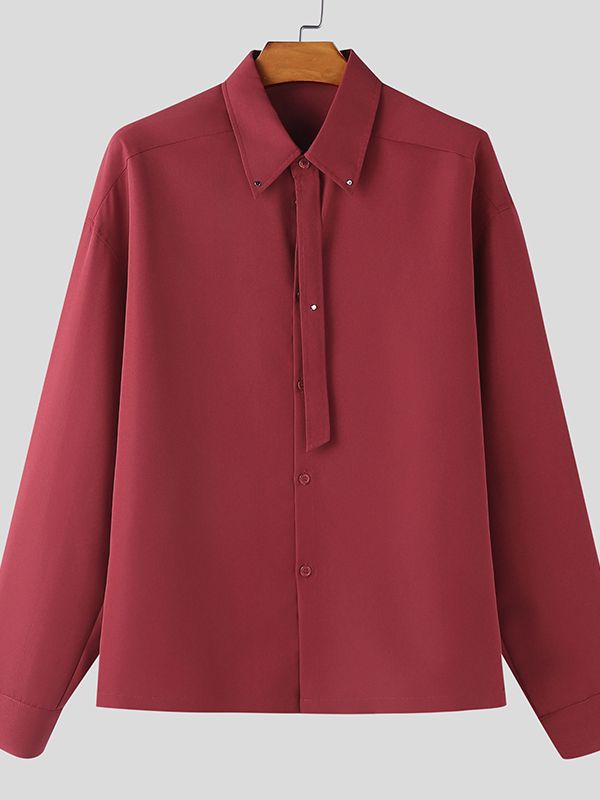 Men's Solid Color Deconstructed Long Sleeve Shirt SKUL47604