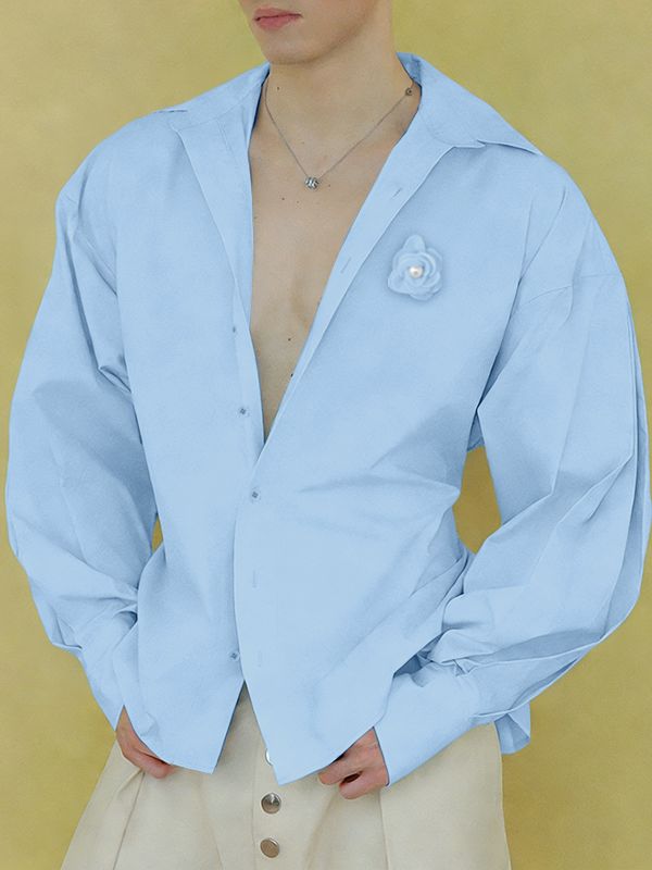 Men's 3D Floral Patchwork Long Sleeve Shirt SKUL47785