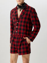 Mens Plaid Color-Block Long-Sleeve Two Pieces Outfit SKUK83509