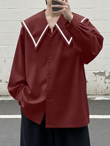 Men's Preppy Style Solid Color Lapel Collar Long Sleeve Shirt SKUL45136