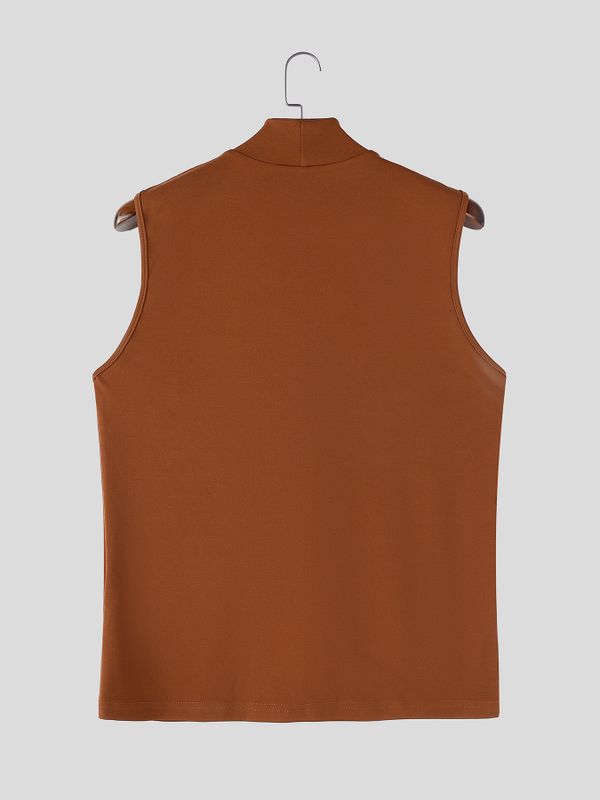 Men's Elegant Avant-Garde Pearl Embellished Mock Neck Sleeveless Tank SKUL63075