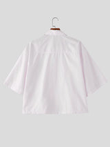 Men's New Chinese Style Vertical Stripe Frog Button Short Sleeve Shirt SKUL60142
