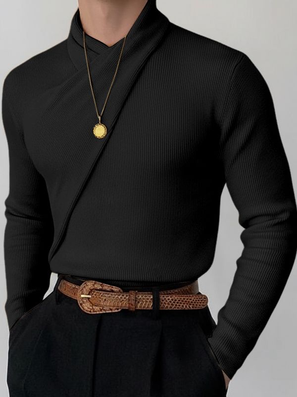 Men's Solid Color Textured Knit Long Sleeve Sweater SKUL49860