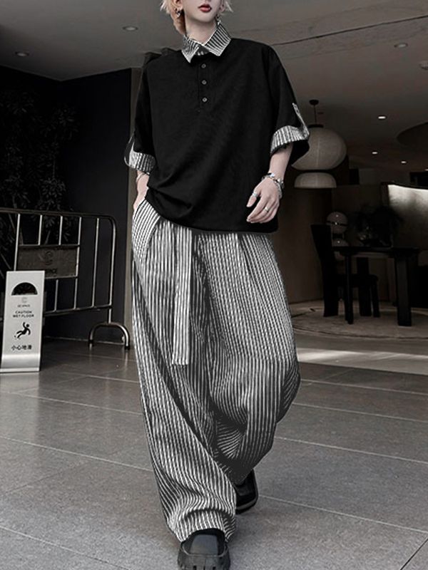 Men's Color Block Striped Two Pieces Outfit SKUL38098