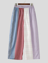 Men's Vintage Japanese Streetwear Patchwork Plaid Wide Leg Balloon Pant SKUL69625