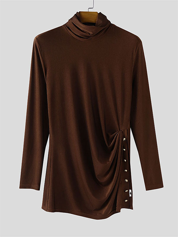 Men's Metal Button High Neck Long Sleeve T Shirt SKUL37662