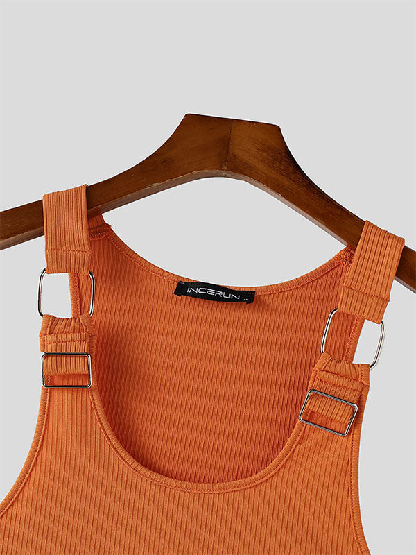 Mens Metal Buckle Patchwork Casual Tank SKUL05854