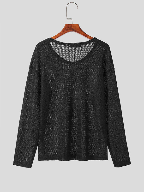 Mens Knitted Textured Long Sleeve T-Shirt SKUK72325