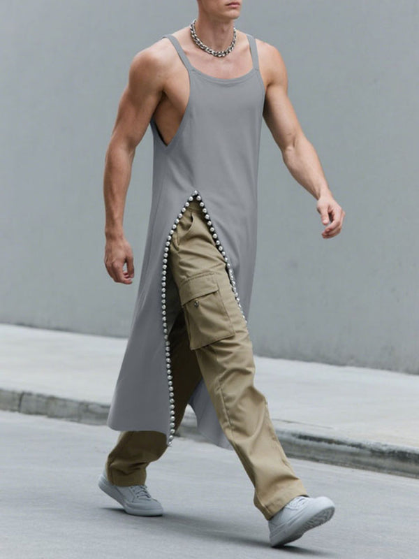 Men's Solid Color Split Hem Casual Tank SKUL27373