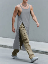 Men's Solid Color Split Hem Casual Tank SKUL27373