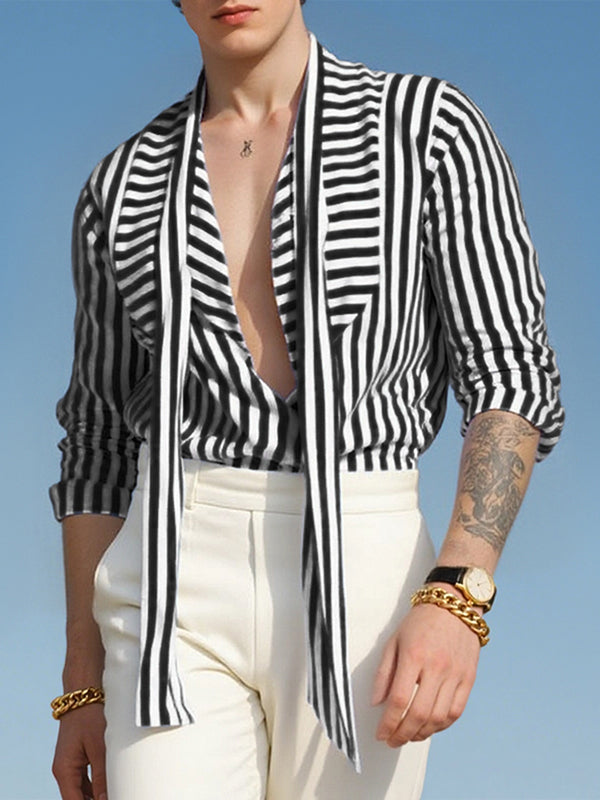 Men's Striped Tie Long Sleeve Shirt SKUL30768