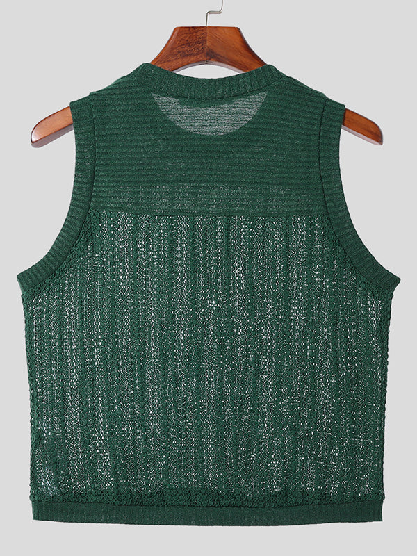 Mens Mesh Knit Crew Neck Sleeveless Vest SKUK32386