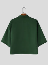 Men's Modern Chinoiserie Dragon Embroidery Frog Button Cuban Collar Short Sleeve Shirt SKUL56078