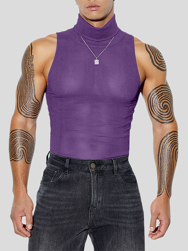 Mens Solid Textured Fitted Sleeveless Tank SKUL04308