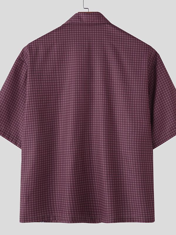 Men's Plaid Pattern Short Sleeve Shirt SKUL31876