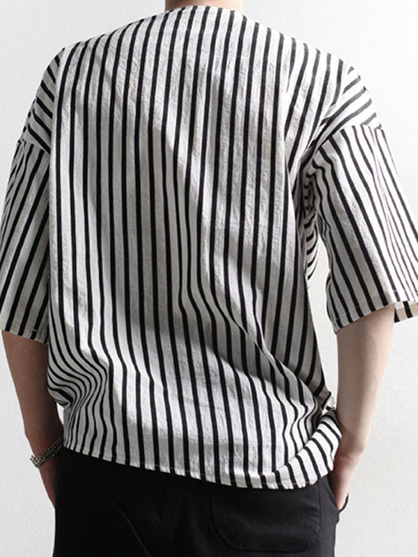 Mens Asymmetrical Front Striped Half Sleeve Shirt SKUK65898